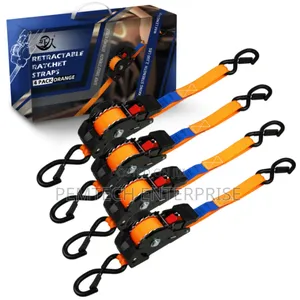 4-Pack of Orange Retractable Ratchet Tie-Down Straps With S-Hooks