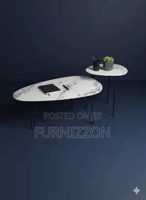 Contemporary Italian Marble Top Tea Table With Metal Stand
