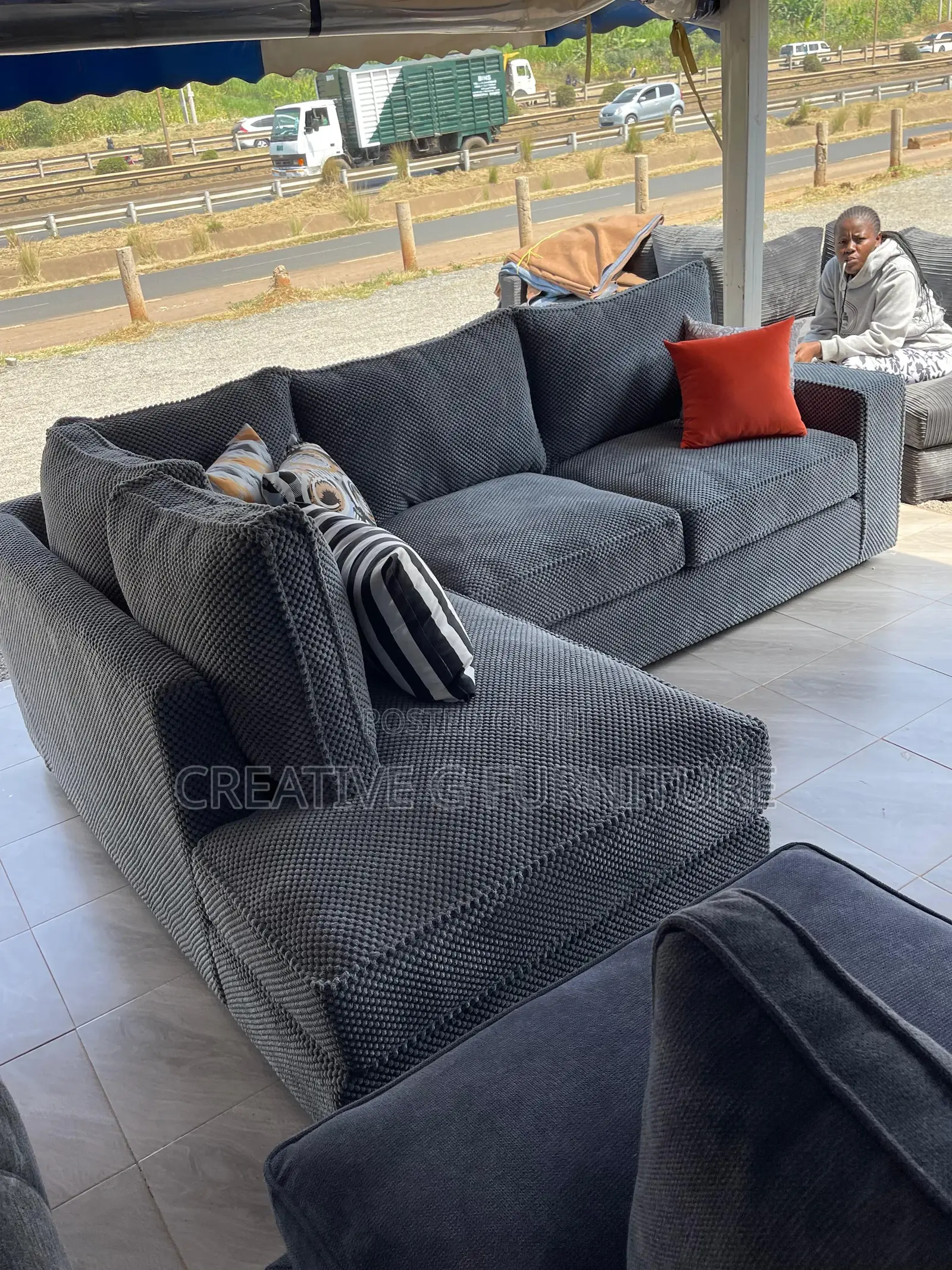 Bubble Fabric L-Shape Sofa