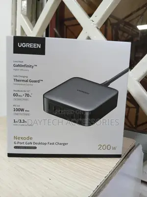 The Ugreen Nexode 200w 6-Port Gan Desktop Fast Charger.