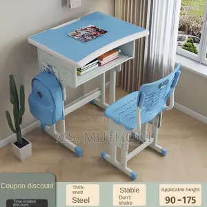  Blue Adjustable Kids' Study Desk and Chair Set With Storage.