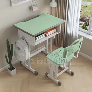 Kids' Height-Adjustable Study Desk and Chair Set,