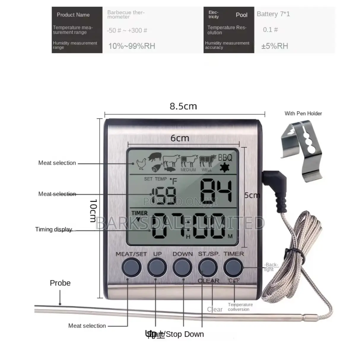 Cooking Thermometer Kitchen Grill Temperature Alarm BBQ 2 Probe Dual
