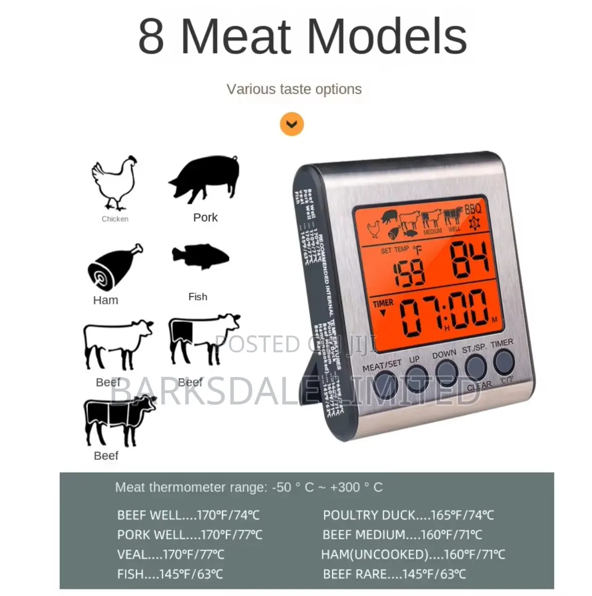 Cooking Thermometer Kitchen Grill Temperature Alarm BBQ 2 Probe Dual