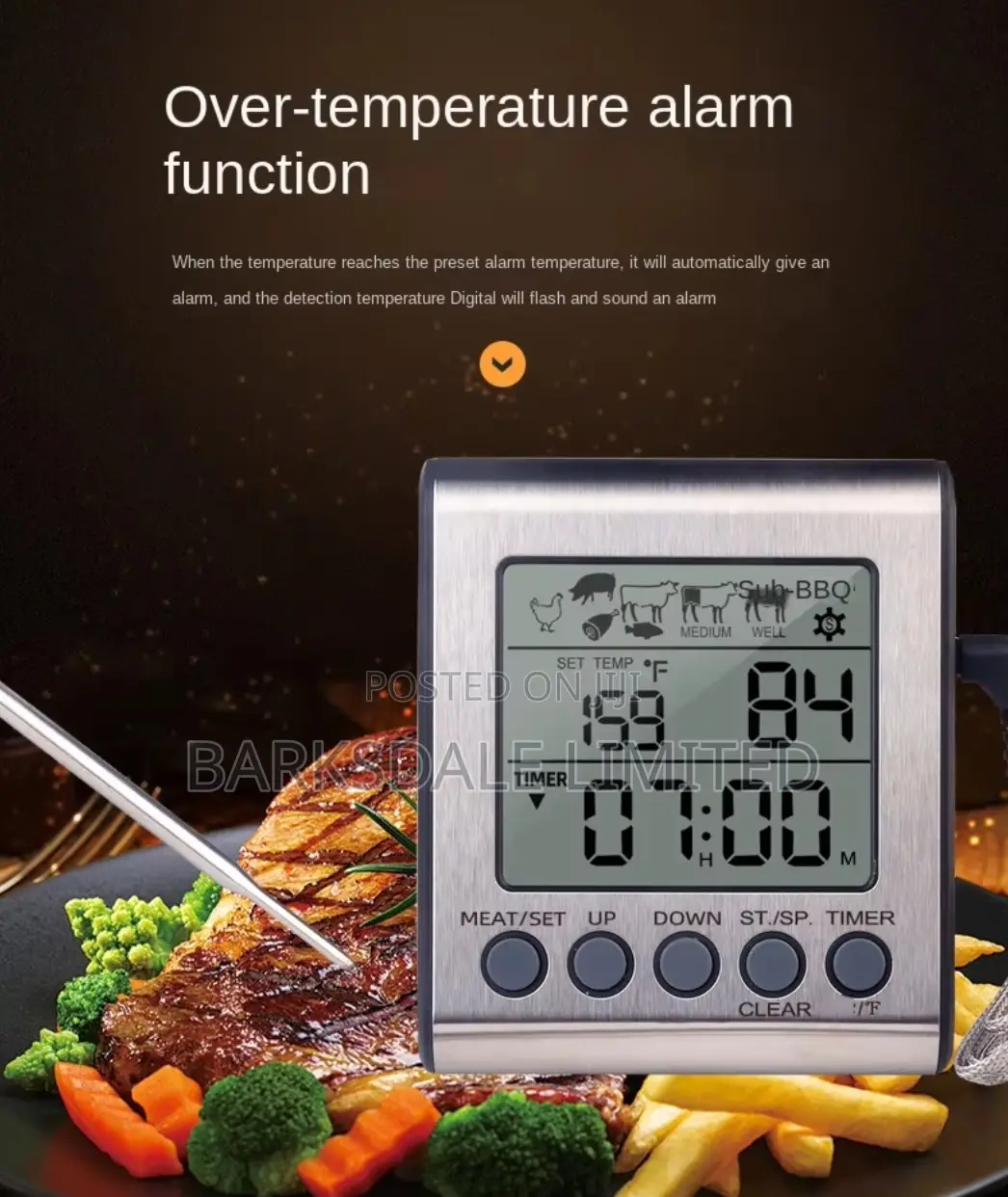 Cooking Thermometer Kitchen Grill Temperature Alarm BBQ 2 Probe Dual