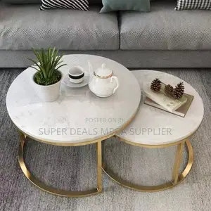 Modern Round Marble Nesting Coffee Tables With Gold Metal Frame