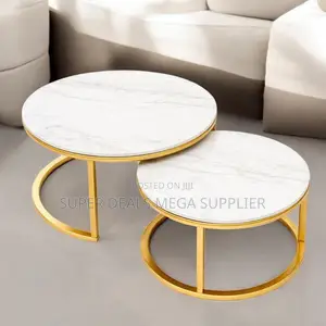 Modern Marble Nesting Coffee Table Set With Gold Frame Design