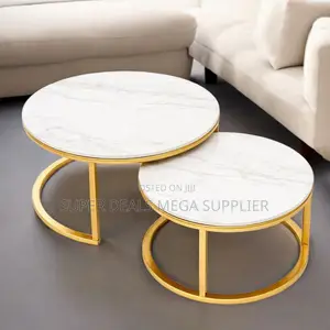 Premium White Marble Round Nesting Tables With Gold Finish