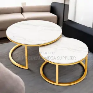 Stylish Marble Top Nesting Coffee Tables With Gold Steel Frame