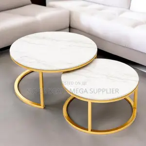Luxury Marble Nesting Coffee Table Set With Gold Circular Frame