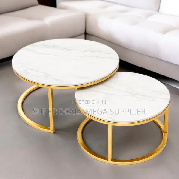 Luxury Marble Nesting Coffee Table Set With Gold Circular Frame