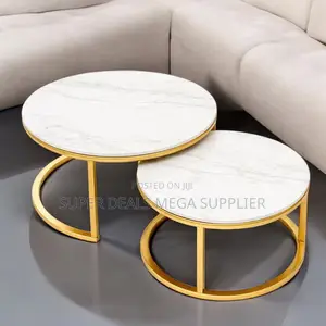 Designer Round Marble Coffee Nesting Tables With Gold Base