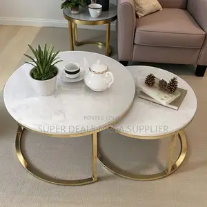 Chic Round Marble Nesting Tables for Living Room With Gold Base