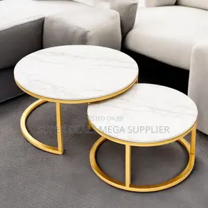 White Marble Top Nesting Tables With Premium Gold Metal Frame