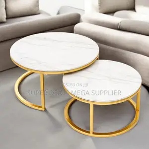 Minimalist Marble Top Nesting Tables With Gold Metal Structure