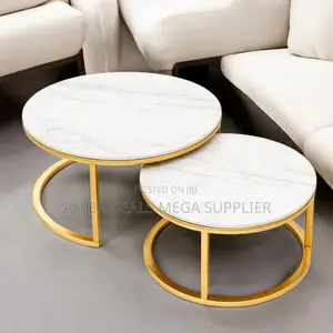 Contemporary Gold Frame Marble Nesting Coffee Table Set