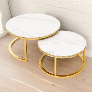 Premium Round Marble Coffee Nesting Tables With Gold Frame