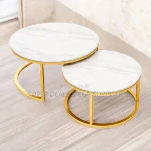 Luxury Living Room Marble Nesting Tables With Gold Metal Legs