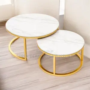 Designer Marble Nesting Coffee Tables With Gold Steel Frame