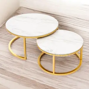 Round Marble Top Nesting Tables With Luxury Gold Metal Finish