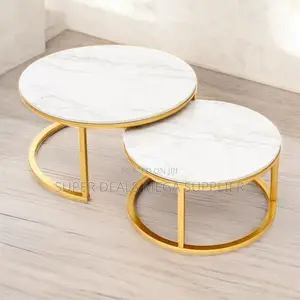 Contemporary Marble Nesting Coffee Tables With Gold Base Design