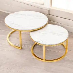 Luxury Round Marble Nesting Tables With Durable Gold Frame