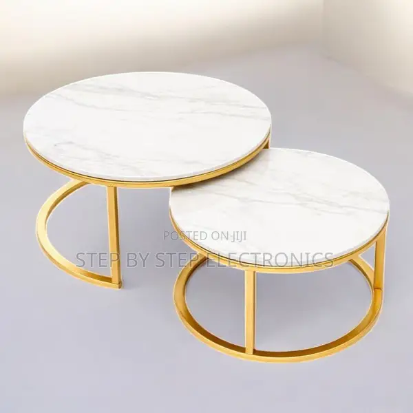 Modern Marble Nesting Coffee Table Set With Gold Frame Design