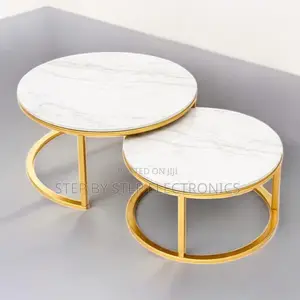 Luxury White Marble Nesting Coffee Tables With Gold Steel Base
