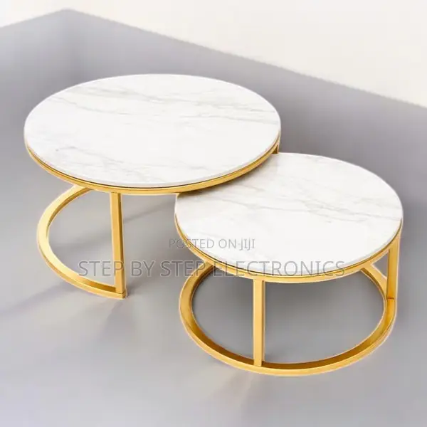 Luxury White Marble Nesting Coffee Tables With Gold Steel Base