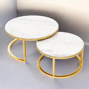 Modern Round Marble Nesting Coffee Tables With Gold Metal Frame