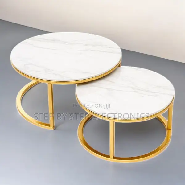 Luxury Marble Nesting Coffee Table Set With Gold Circular Frame