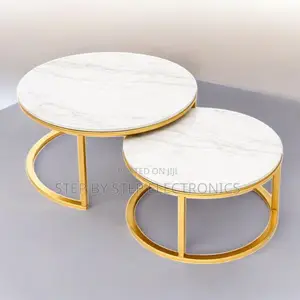 Contemporary Round Marble Nesting Tables With Gold Metal Base