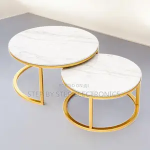 Stylish Marble Top Nesting Coffee Tables With Gold Steel Frame