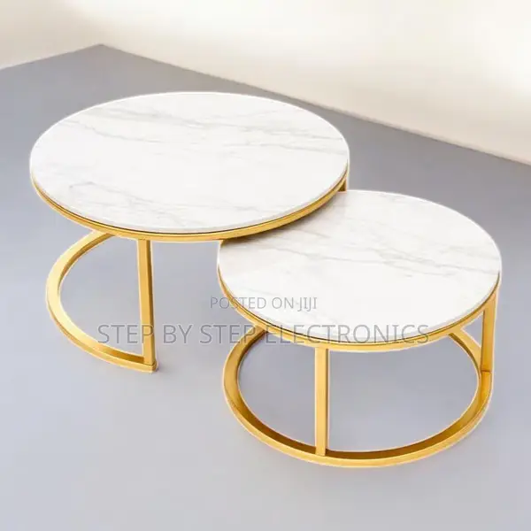 Stylish Marble Top Nesting Coffee Tables With Gold Steel Frame