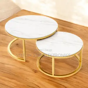 Premium White Marble Round Nesting Tables With Gold Finish
