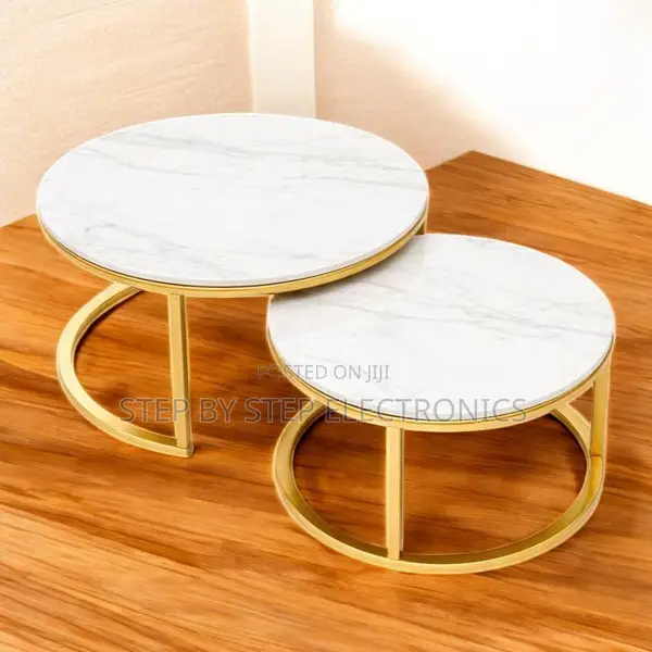 High-End Marble Nesting Coffee Tables With Gold Frame Finish