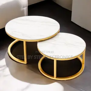 Minimalist Marble Top Nesting Tables With Gold Metal Structure