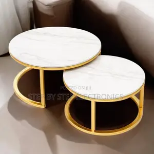 Modern White Marble Nesting Tables With Elegant Gold Stand