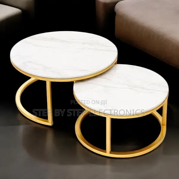 White Marble Top Nesting Tables With Premium Gold Metal Frame