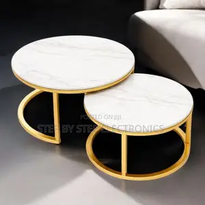 Chic Round Marble Nesting Tables for Living Room With Gold Base
