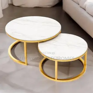 Modern Minimalist Marble Nesting Tables With Gold Circular Base
