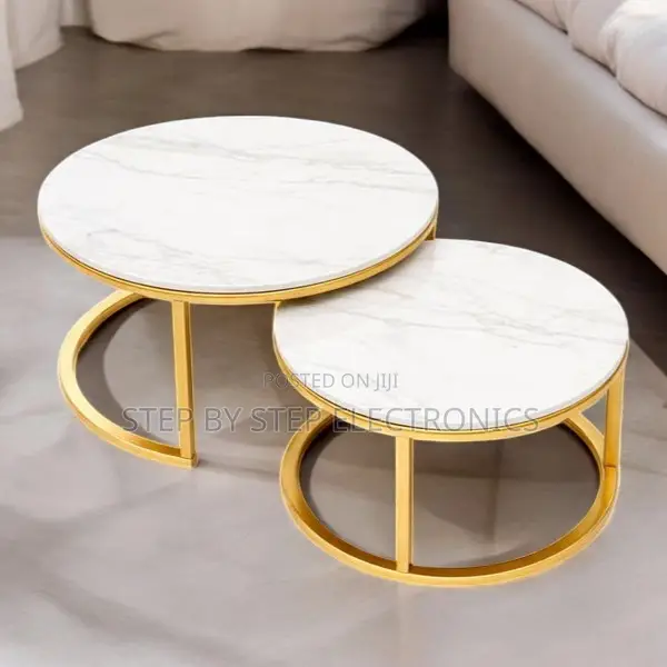 Modern Minimalist Marble Nesting Tables With Gold Circular Base