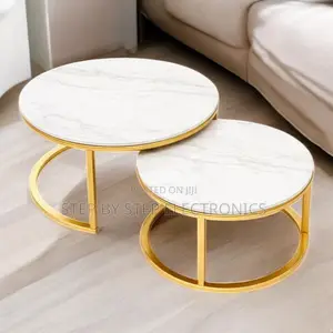 Stylish White Marble Nesting Coffee Tables With Gold Stand