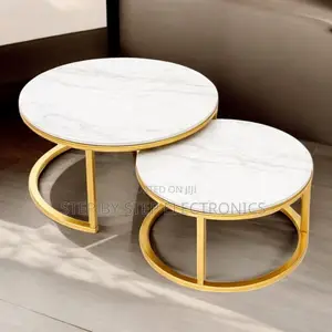 Contemporary Gold Frame Marble Nesting Coffee Table Set