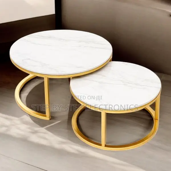 Contemporary Gold Frame Marble Nesting Coffee Table Set