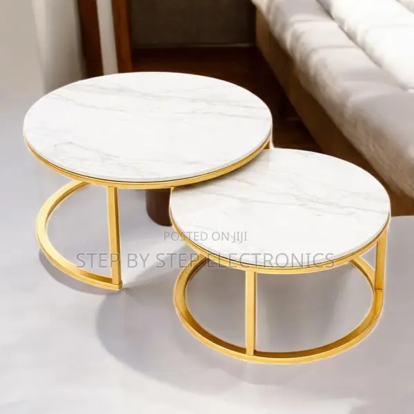 Premium Round Marble Coffee Nesting Tables With Gold Frame