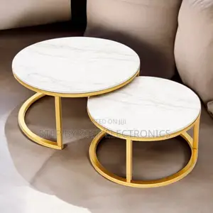 Modern White Marble Nesting Tables With Elegant Gold Design