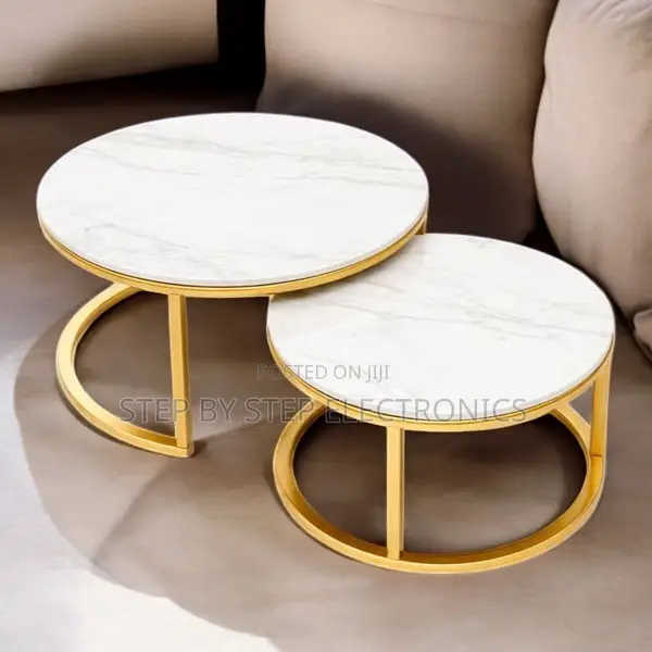 Modern White Marble Nesting Tables With Elegant Gold Design
