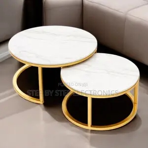 Designer Marble Nesting Coffee Tables With Gold Steel Frame
