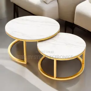 Contemporary Marble Nesting Coffee Tables With Gold Base Design